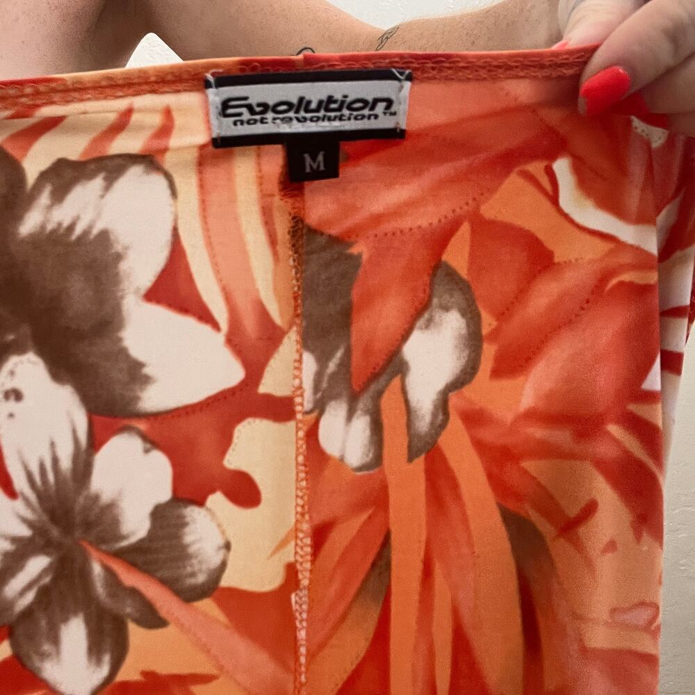 Vintage Y2K Orange Hawaiian Flower Cowl Neck Halter Slip Dress - Picture 8 of 8